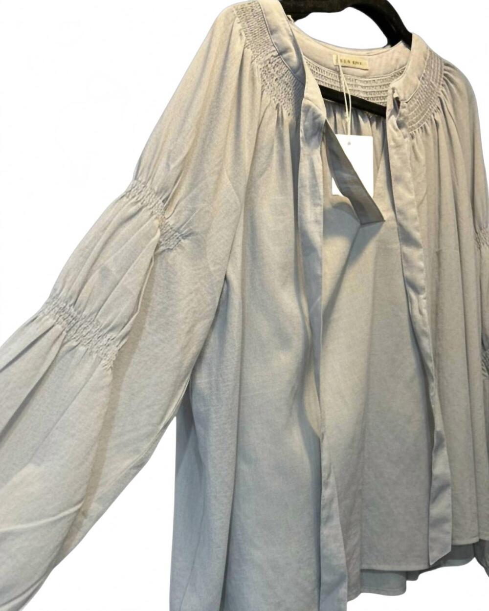 NEW ELLE GREY women's solid long sleeve blouse in cloudy gray
